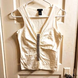 Women's Moda International White Tank with Rhinestones, S